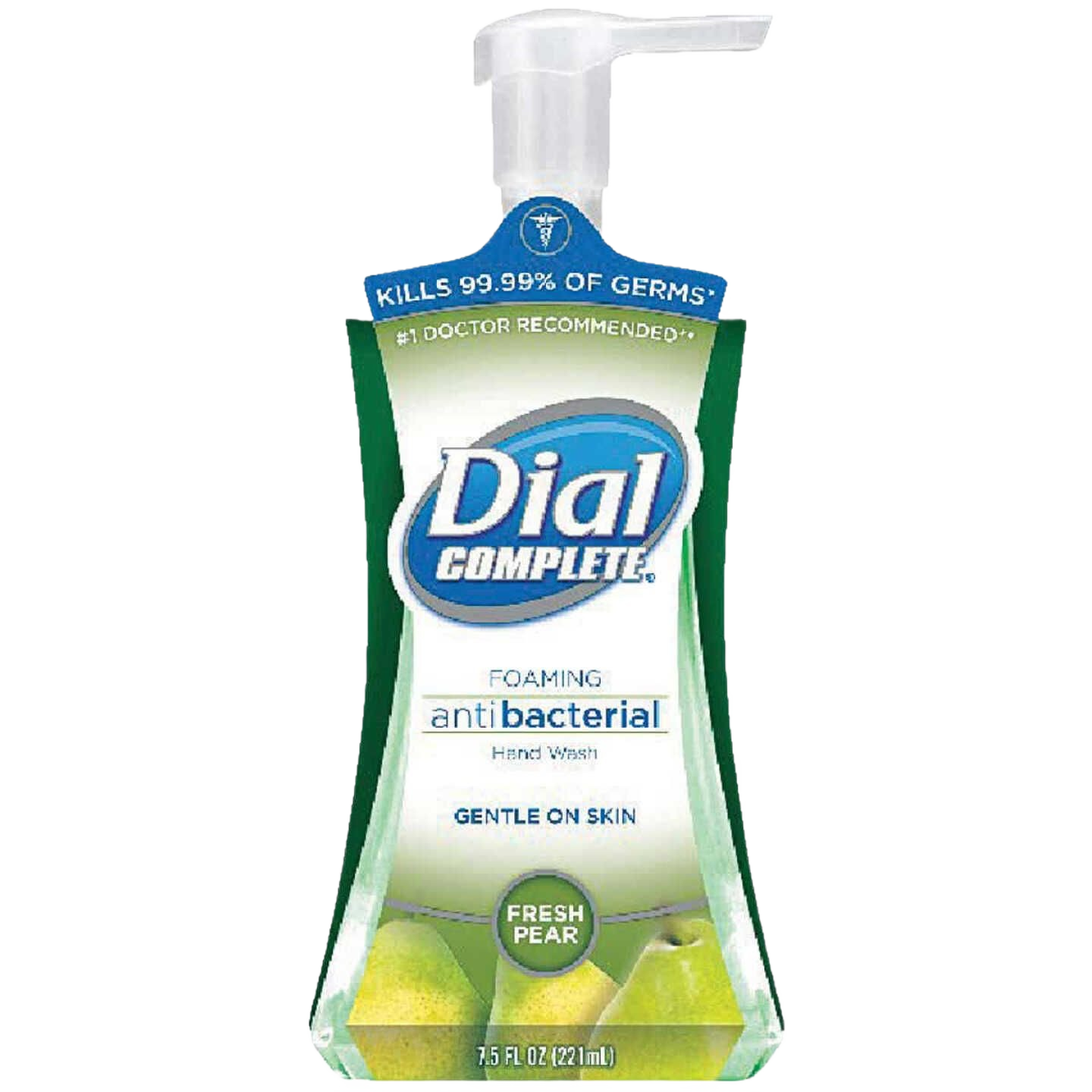Bottle of Dial Complete antibacterial foaming hand soap with fresh pear scent for health and beauty collections