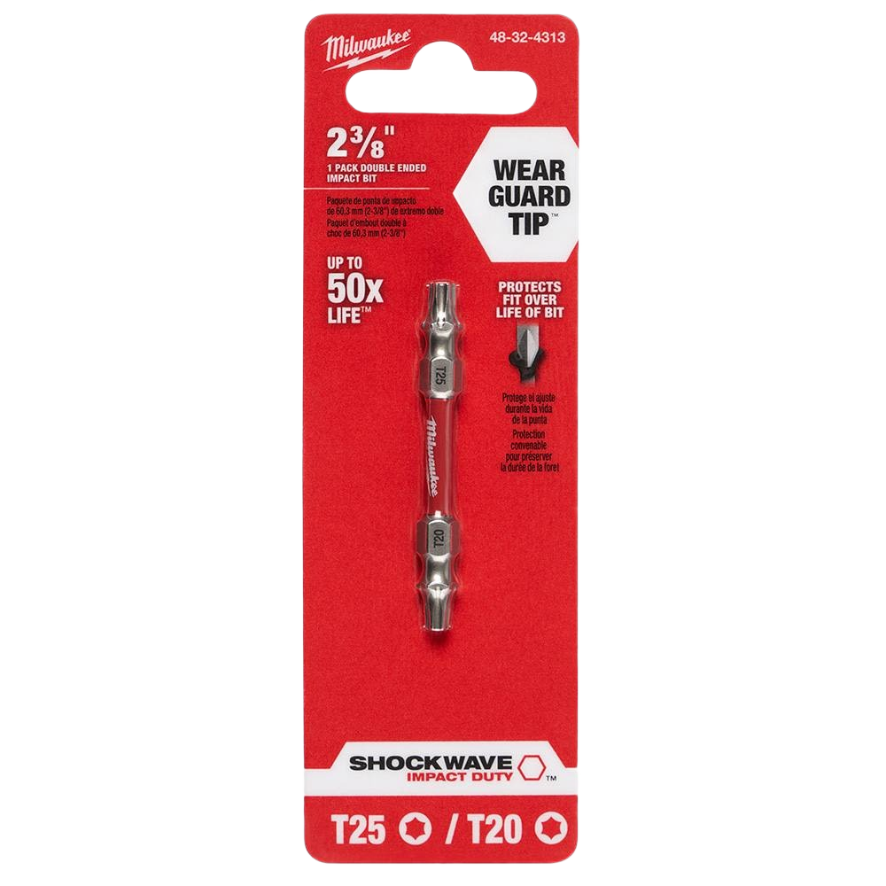 Double-ended impact bit with T20 and T25 sizes, shock-resistant design for power tool accessories under $50 category