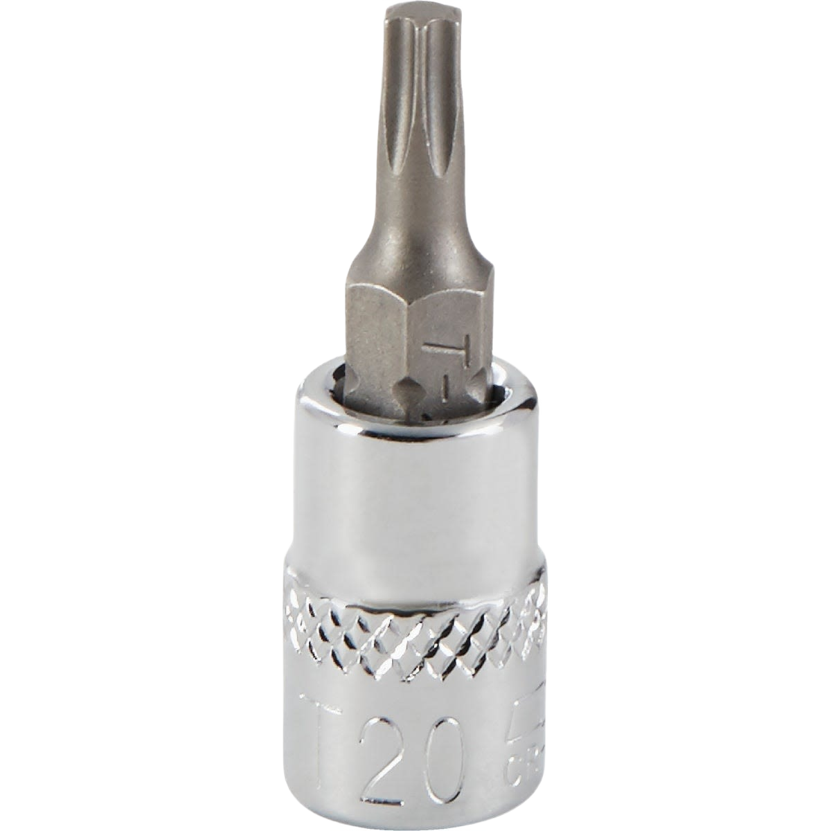 Chrome vanadium steel T20 6-point Torx bit socket with textured grip, ideal for woodworking and hand tool kits under $50.