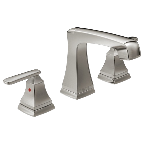 Stainless two-handle widespread bathroom faucet with EZ Anchor for plumbing and bathroom sink faucet improvements