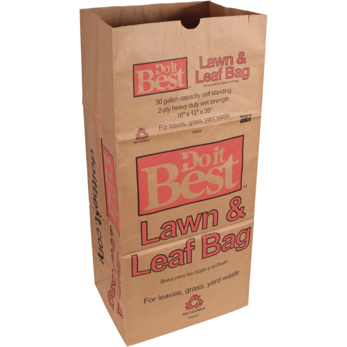 Durable natural kraft paper yard waste bag with 30-gallon capacity for lawn and garden debris in home improvement tasks