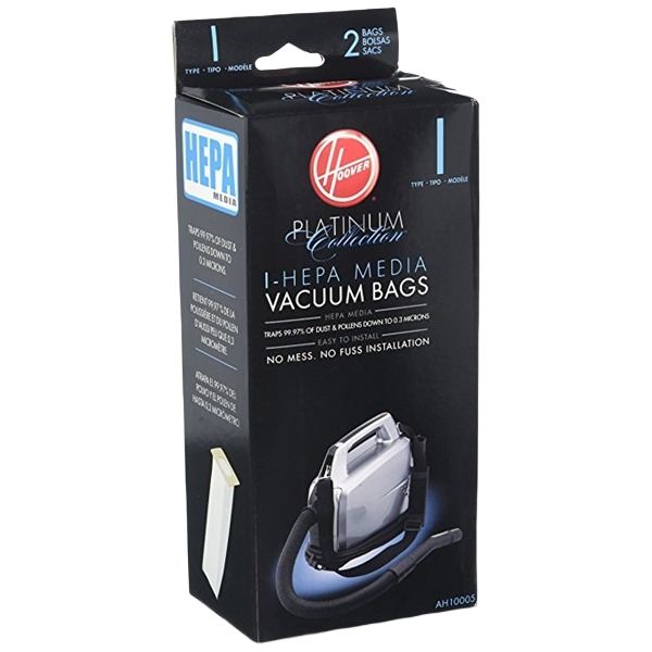Black and blue box of Hoover vacuum bags with HEPA filtration for dust and pollen capture in cleaning supplies under $50 collections