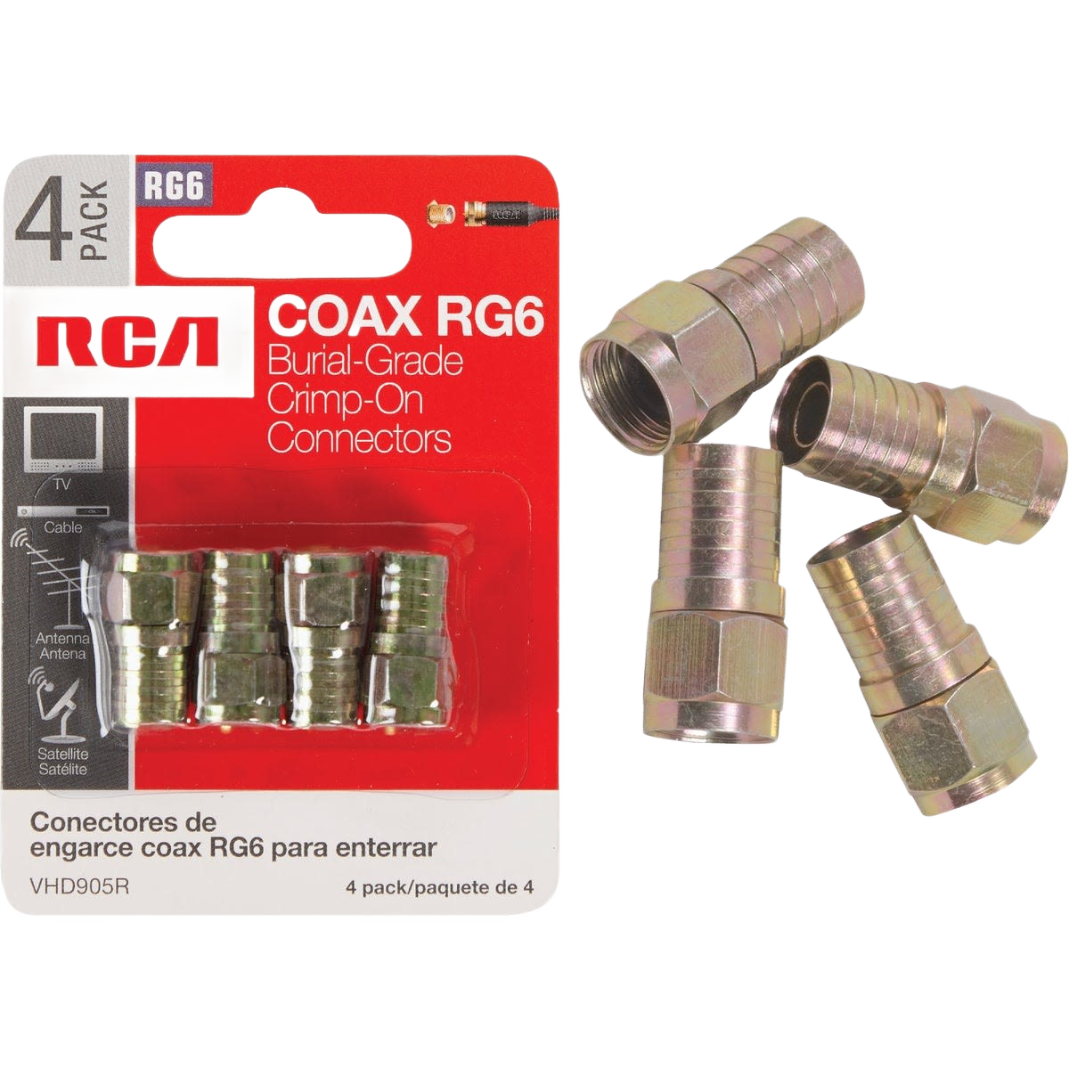 Four-pack of metal RG6 coaxial crimp-on connectors for electrical and home improvement use under $50 collection