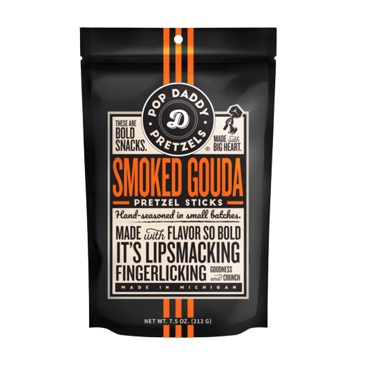 Black resealable pouch of smoky gouda flavored pretzel sticks in Chips & Snacks and Food & Beverage collections under $50