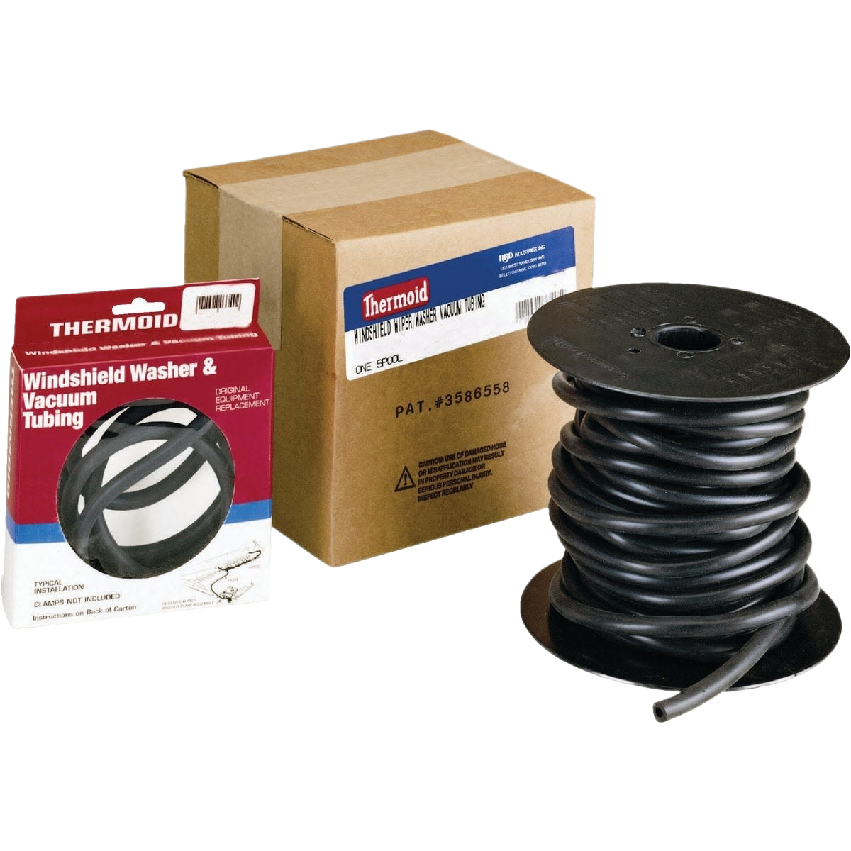 Black rubber windshield washer hose on spool with packaged vacuum tubing in plumbing parts and repair under $50 collection