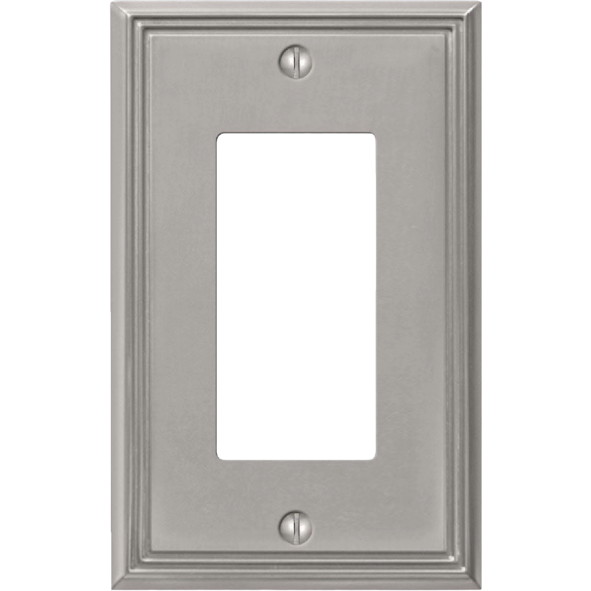 Brushed nickel one-gang metal rocker wall plate with a classic metro line design from electrical wall plates collection