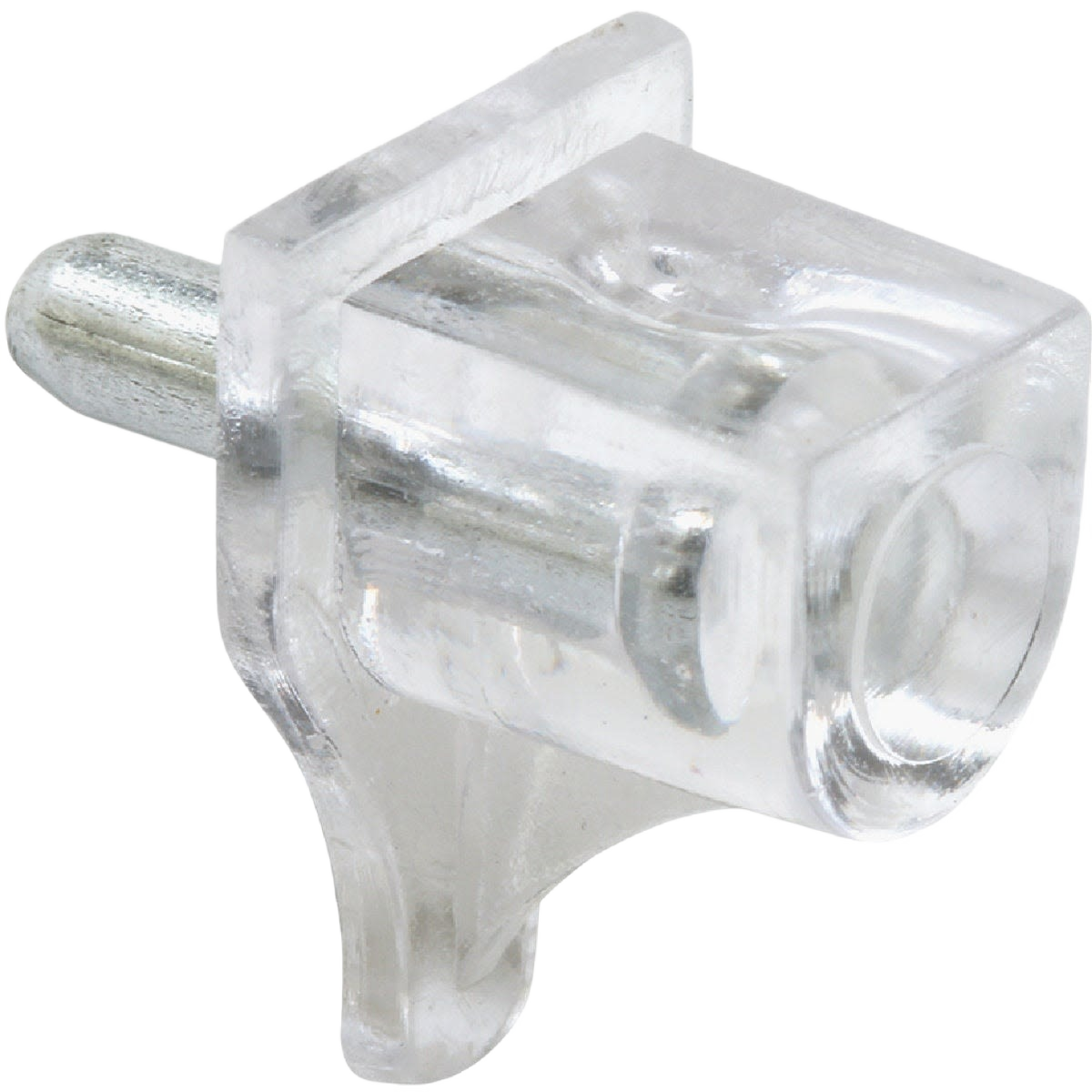 Clear plastic shelf support with metal stem for cabinet shelving in Storage & Organization and Shelving Accessories collections under $50