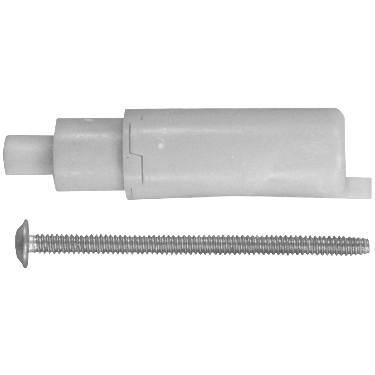 White plastic stem extension part with attached metal screw for home improvement faucet repair tasks