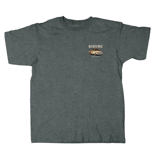 Heather gray men's shirt with vintage rusty truck graphic for casual wear in men's clothing collections under $50