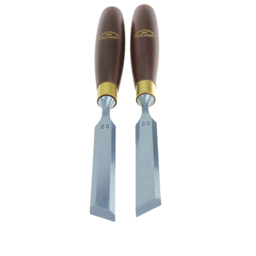 Two skew chisels with polished steel blades and wooden handles for woodworking and home improvement tasks