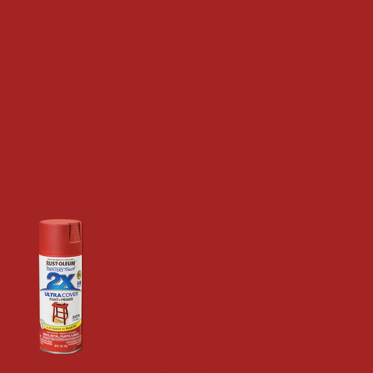 Red satin spray paint can of Rust-Oleum Painters' Touch 2X in spray paint and home improvement supplies collection