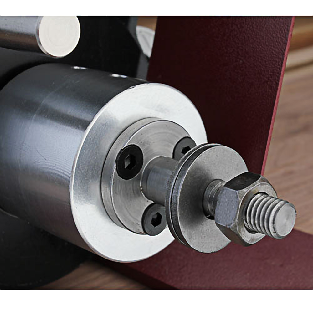 Close-up of a metal honing wheel arbor attachment for tools and home improvement tasks
