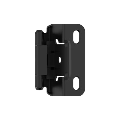 Matte black self-closing cabinet hinge with partial wrap design for home improvement and tool use