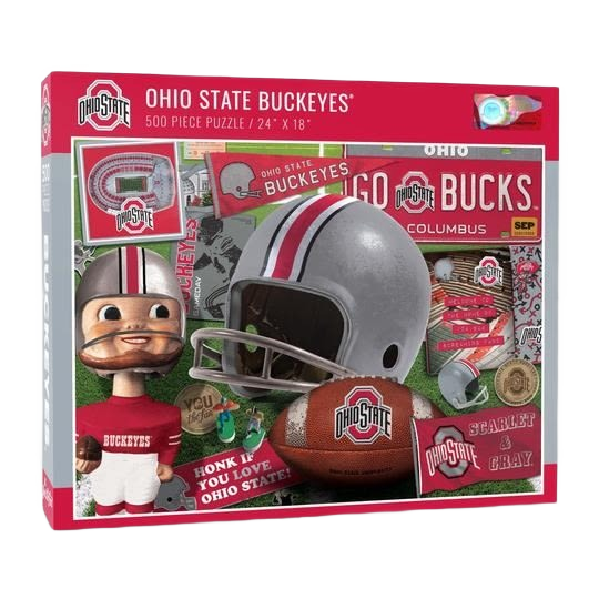 500-piece Ohio State Buckeyes puzzle featuring retro memorabilia and vintage sports icons in Toys & Games collection