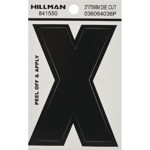 Black vinyl peel-off sticker in the shape of the letter X for home improvement and tool labeling tasks