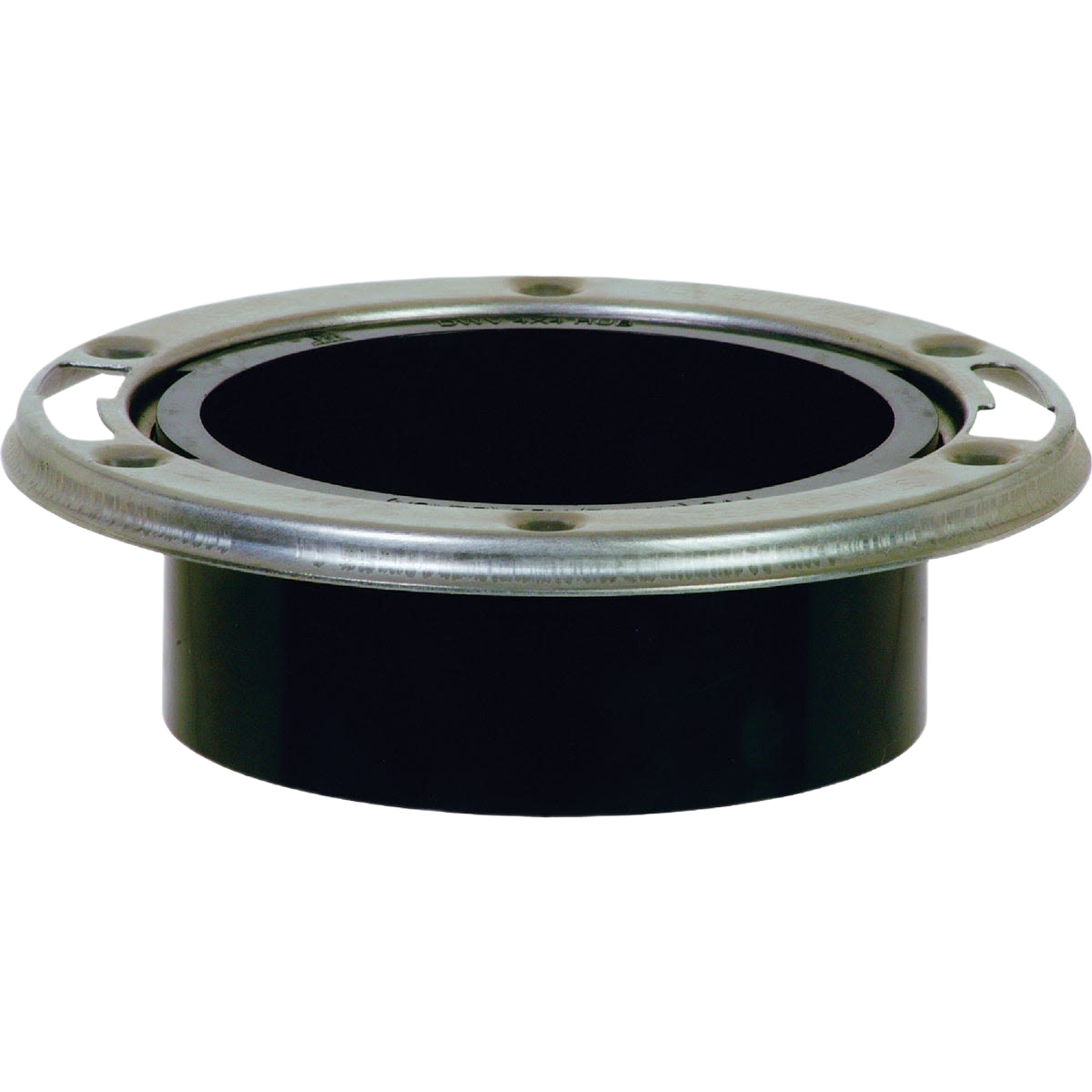 Black ABS pipe flange with corrosion-resistant stainless steel ring for plumbing and home improvement projects