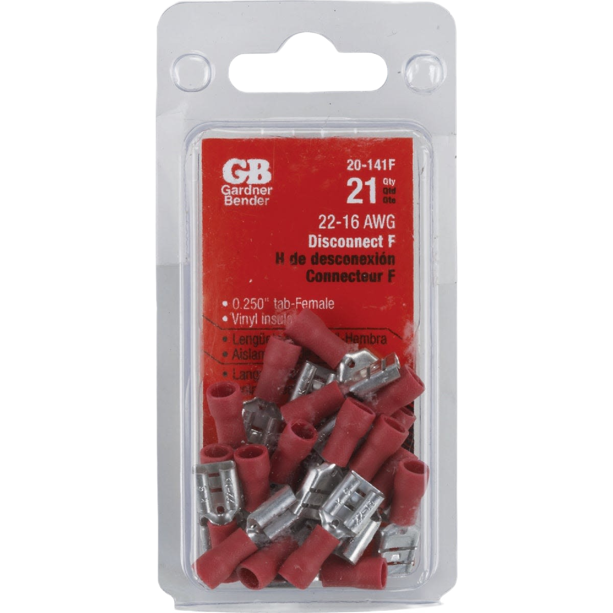 Pack of 21 red vinyl-insulated barrel female disconnects for electrical wiring in home improvement and tools collections