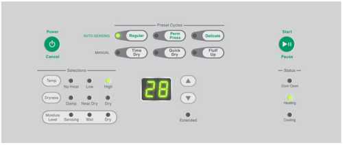 Electronic control panel for front load electric dryer with preset cycles and moisture sensor from Dryers collection