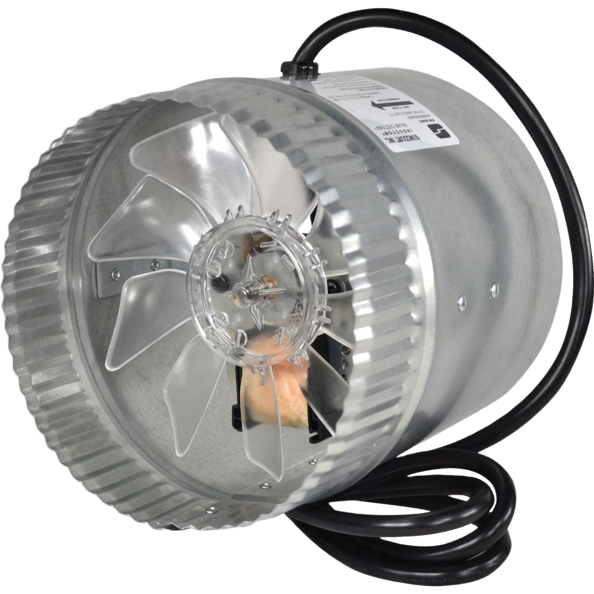 Metal in-line duct air booster fan with attached power cord for plumbing and home improvement use under $100
