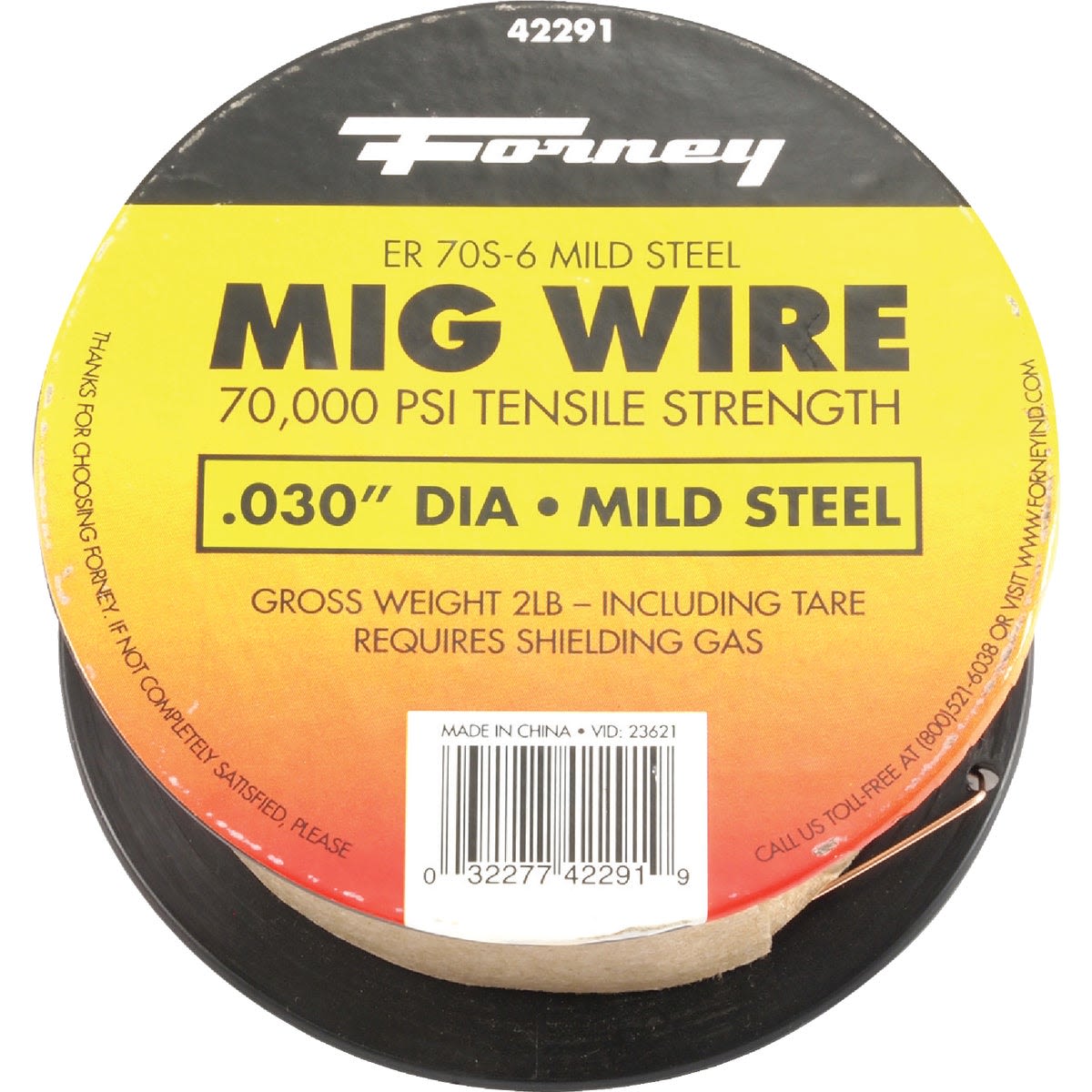 Spool of mild steel MIG wire with .030 inch diameter and 2-pound weight for welding and home improvement tasks