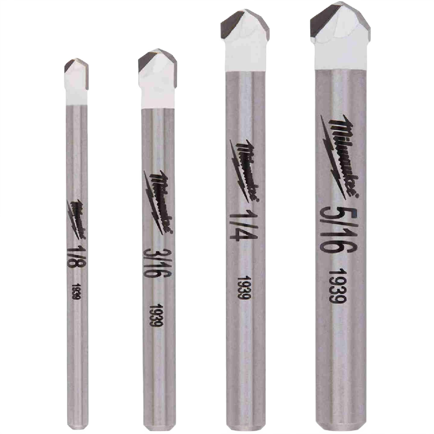 Set of four metal drill bits with carbide tips for tile and stone in tool accessories and power tool collections