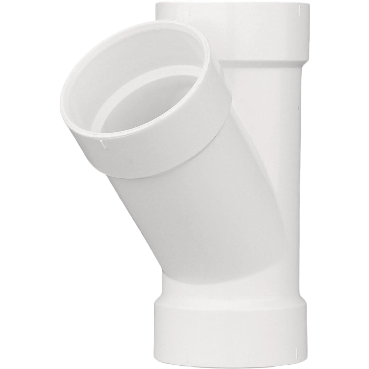 White PVC plumbing hub wye fitting for drain, waste, and vent applications in pipes and fittings collection under $50