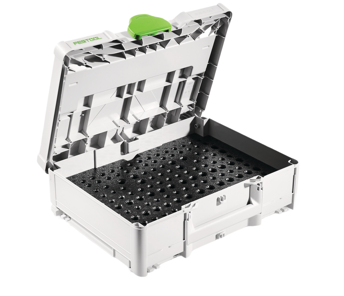 Compact gray and green tool storage box with foam insert for organizing woodworking router bits under $100 collection