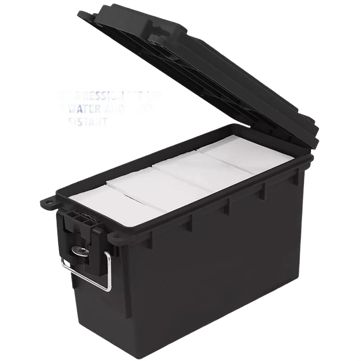 Black durable field toolbox with hinged lid and metal handle for outdoor storage and organization under $50 collection