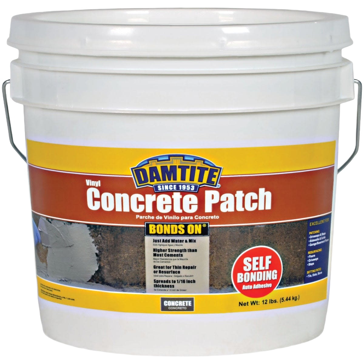 12 lb container of gray vinyl concrete patch for easy home improvement repairs in patching and repair collection