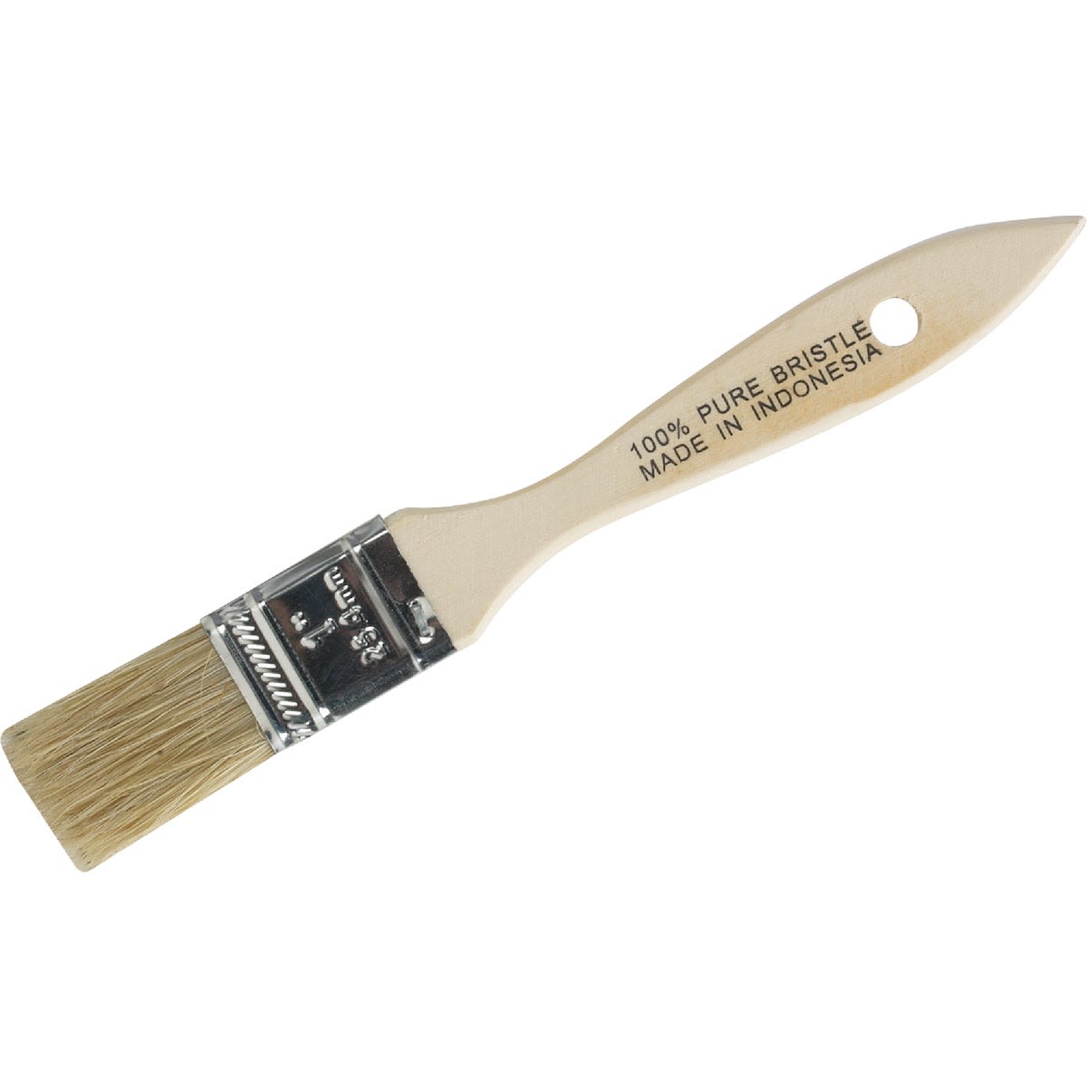 Natural bristle paint brush with flat chip design and wooden handle for precise application in home improvement tasks