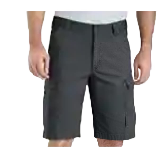 Dark gray rugged flex cargo shorts with multiple pockets designed for durability and comfort in tough work environments