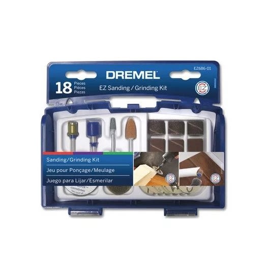 18-piece sanding and grinding kit in plastic case for rotary tool tasks in power tool accessories and home improvement collections