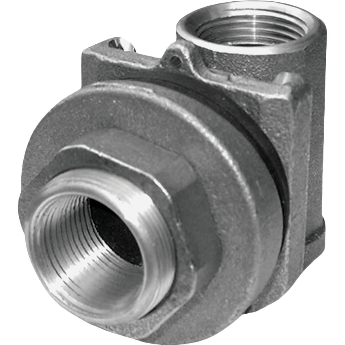 Lead-free pitless adapter with threaded metal connections for plumbing and home improvement applications