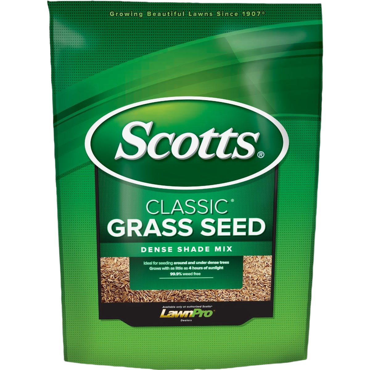 Green bag of Scotts Classic Dense Shade grass seed mix for shaded lawn care and garden use under $50 collections