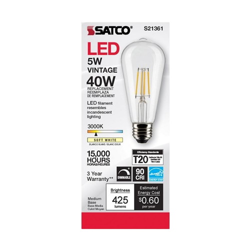 Clear vintage-style LED light bulb with medium base and soft white filament for home improvement and tools use
