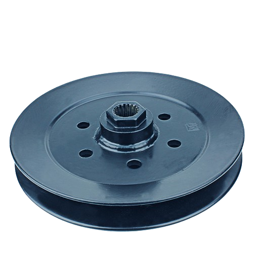 Black metal transmission pulley with central spline mount and multiple bolt holes for automotive applications under $100 collections