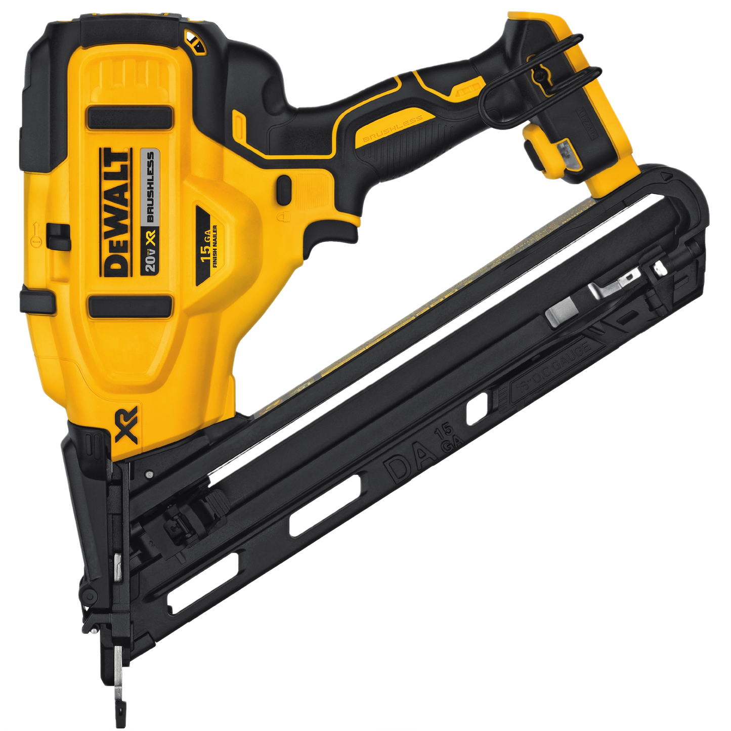 Compact cordless finish nailer with brushless motor and ergonomic grip for precision tools and home improvement uses