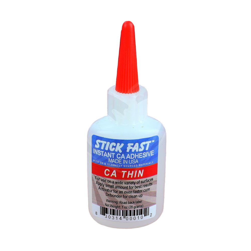 Small 1 oz bottle of Stick Fast CA thin adhesive glue with red applicator for glue and adhesive supplies under $25