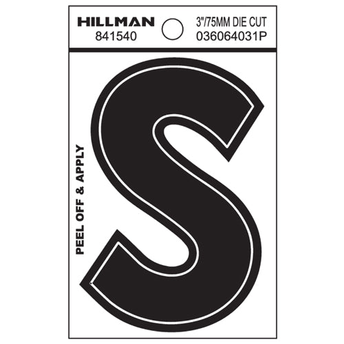 Black vinyl peel-and-stick die cut letter S for labeling and home improvement projects