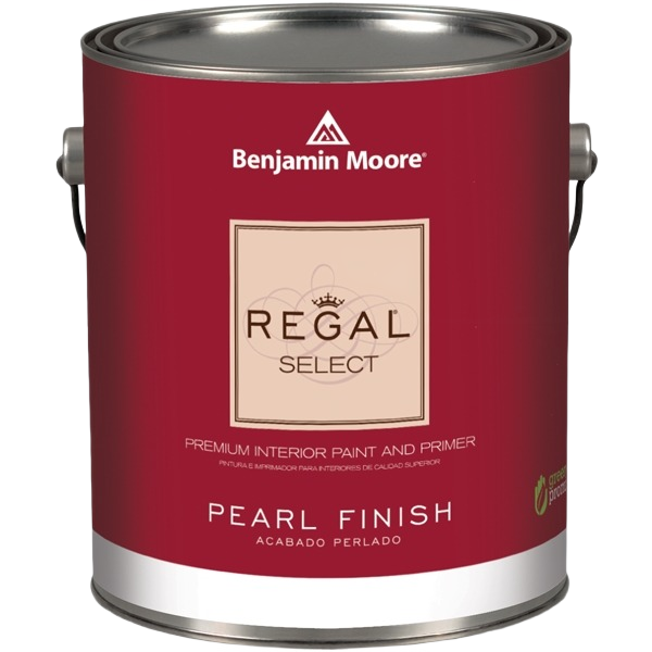 Benjamin Moore Regal Select pearl finish interior wall paint can with red label in paint and supplies collection