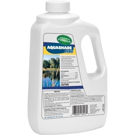 White plastic container of pond plant growth control solution for lawn and garden use under $100 collections