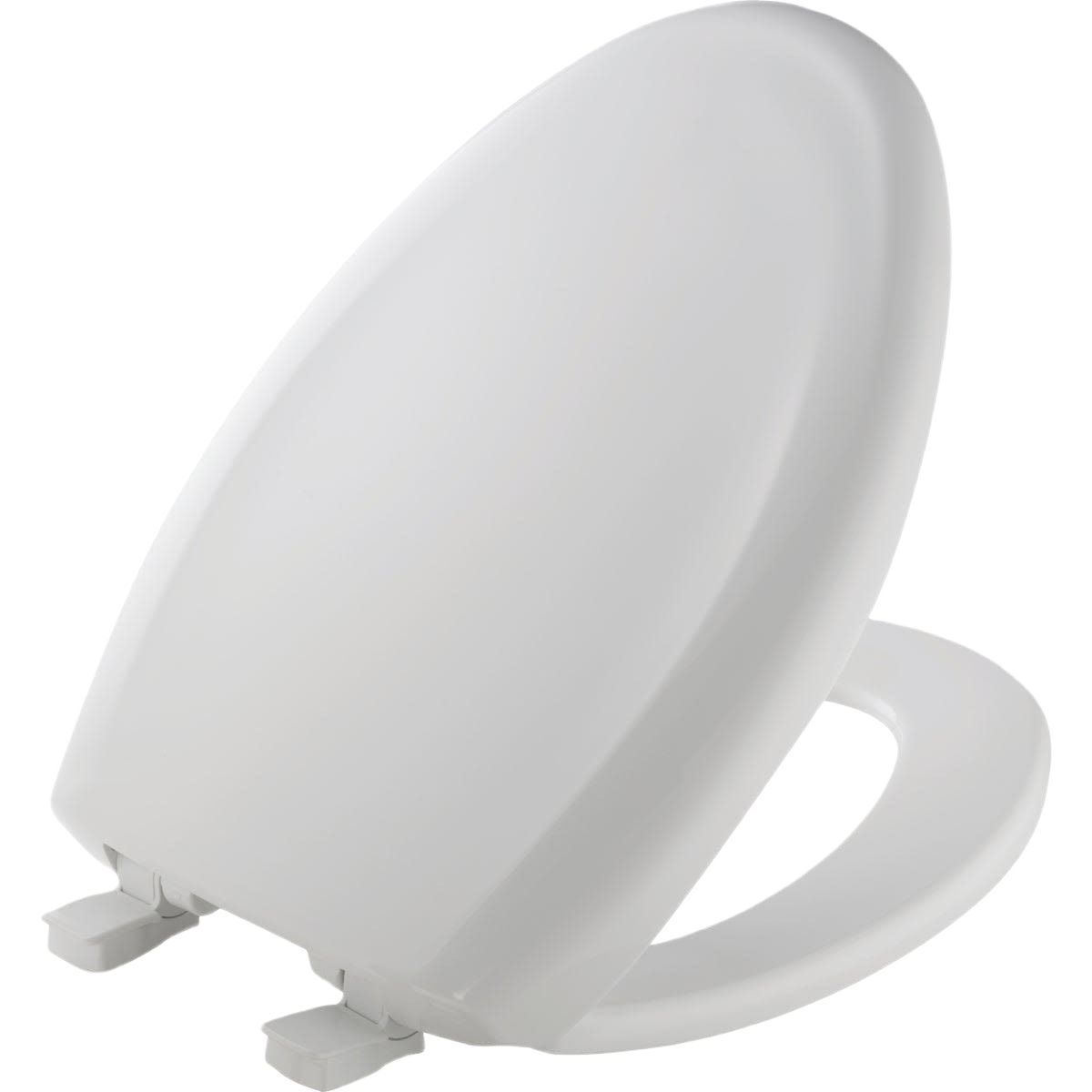 White plastic toilet seat with slow close lid and modern sweptback design for home improvement projects