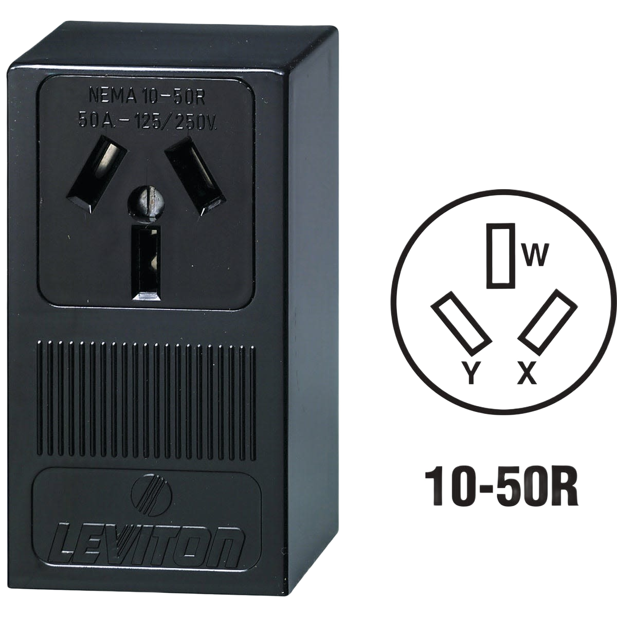 Black surface mount 50 amp 10-50R range power outlet for electrical boxes and home improvement projects