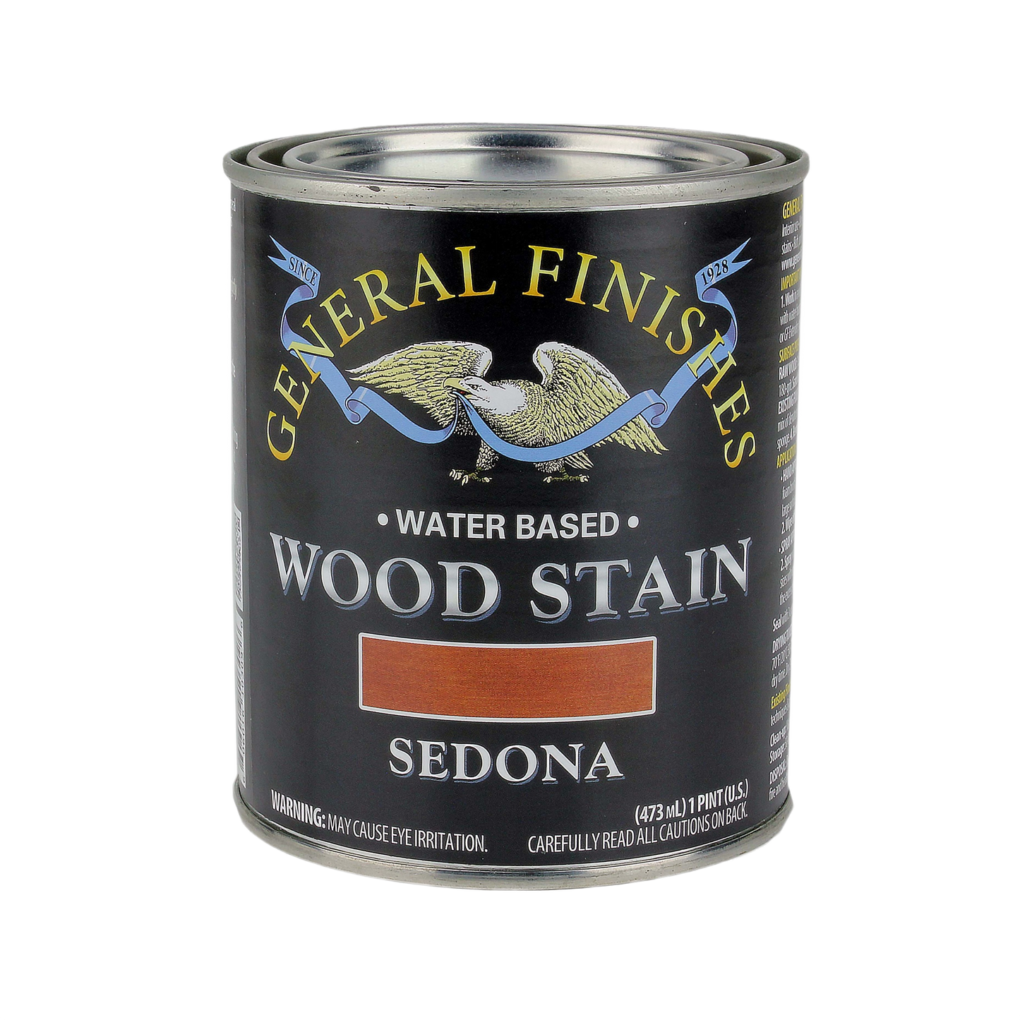One pint can of General Finishes Sedona water-based wood stain for interior wood finishing and home improvement projects