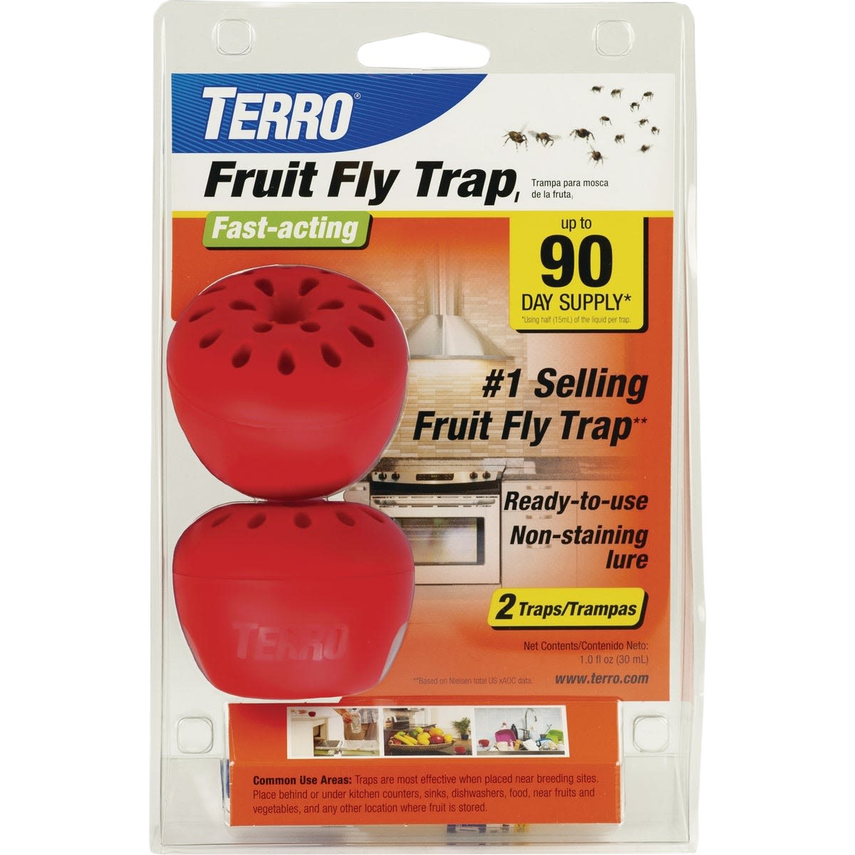 Two-pack of red disposable fruit fly traps with non-staining lure for indoor pest control under $50 collection