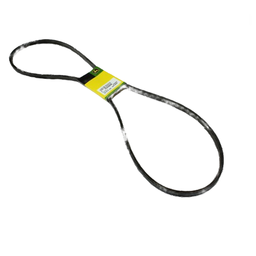 Black rubber V-belt with John Deere label designed for traction drive in tools and home improvement equipment