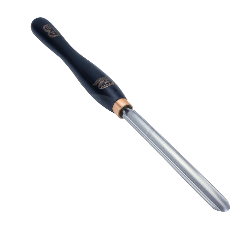 Forged spindle gouge with smooth metal blade and black ergonomic handle for woodworking and home improvement tasks