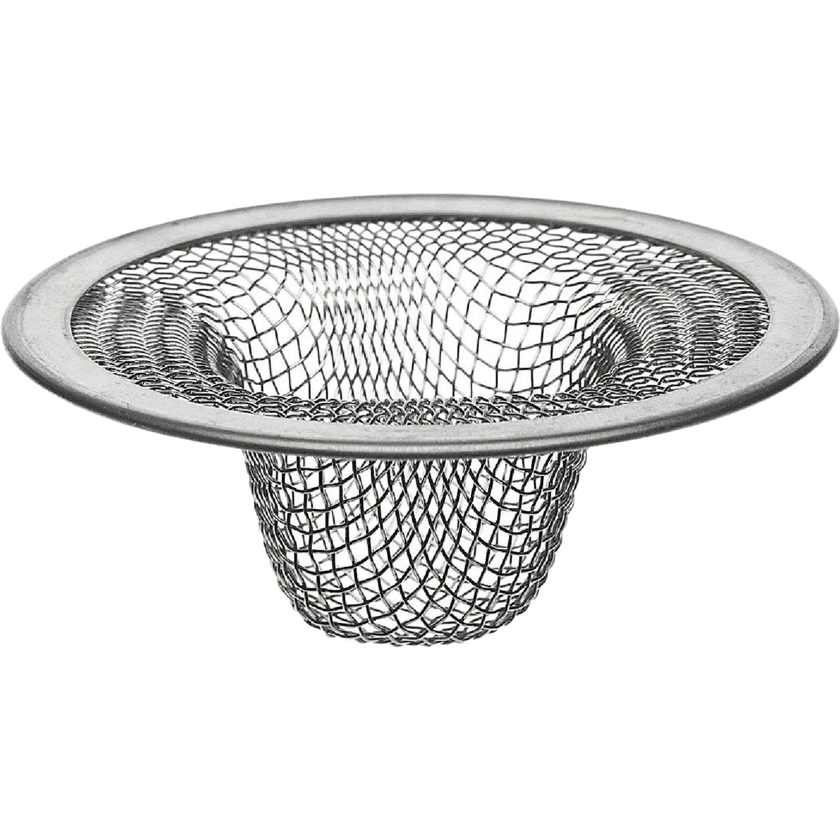 Stainless steel mesh sink strainer with wide rim designed for lavatory drains in home improvement projects