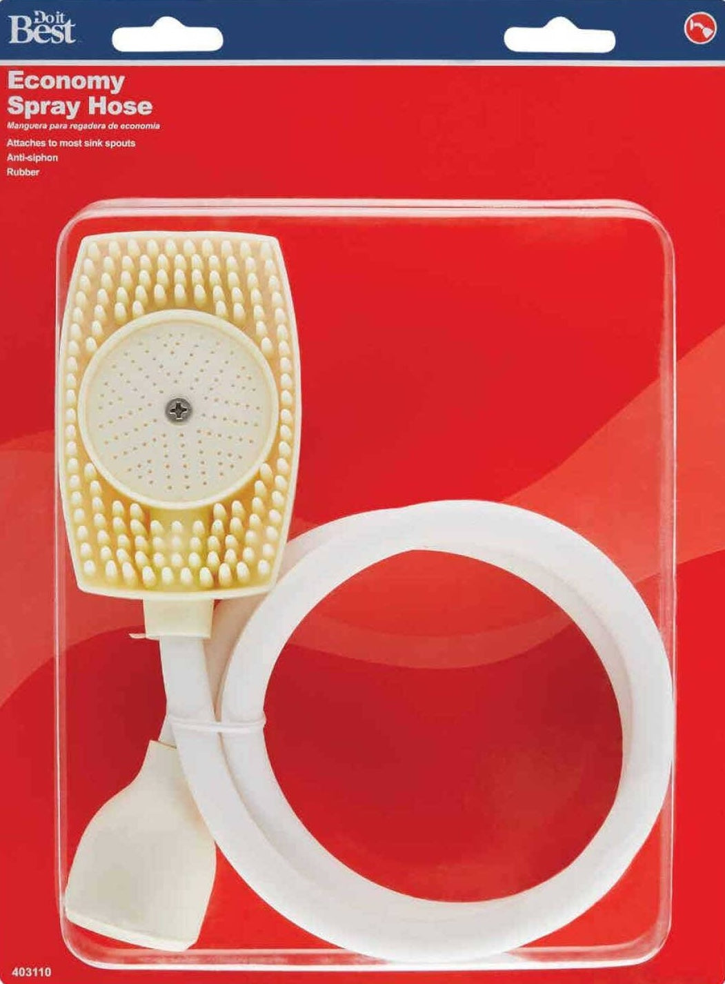 White rubber sink spray hose with textured spray nozzle for easy attachment to standard sink spouts in home improvement tasks