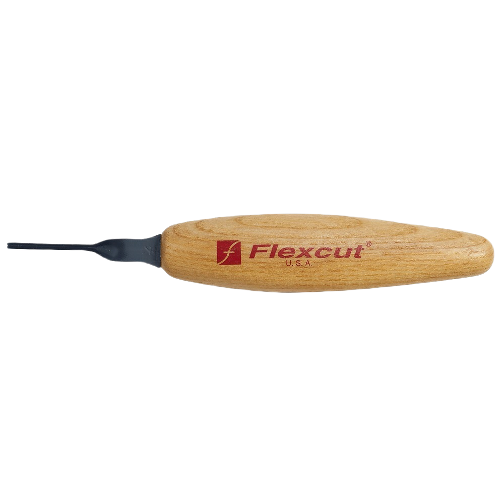 Wood carving micro V-tool with wooden handle for precision detail work in Flexcut hand tools and chisels collections